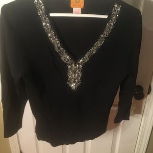 Ruby Red black V Neck w/bling. Size small
